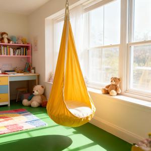 TEMU 고하중 행잉 해먹의자, 팽창식 베개 및 포켓 포함 - 하중 176Lbs, 4가지 색상 옵션(그린, 옐로우, 핑크) - 실내/실외 휴대용 행잉, 해먹 그네의자, 행잉 바스켓 의자, 행잉 침대의자