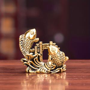 TEMU 황동 빈티지 코이 물고기 용문 뛰어넘는 장식품, 야외용 소형 장식품, 클래식 장식품, 레트로 피규어, 내구성 좋은 금속, 용문 장식, 미니어처 조각상