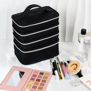 TEMU 간편하고 스타일리시한 블랙 자수 패브릭, 초대용량 화장품 가방, 다기능 4단 파티션 수납 가방, 편리한 지퍼 세탁 가방, 휴대하기 쉬움, 일상 가정, 외출용으로 적합