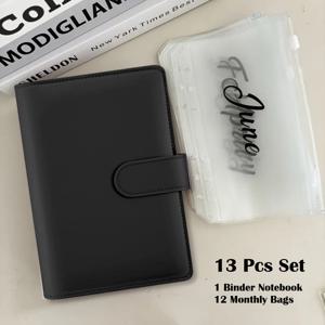 TEMU 13피스 A6 PU 바인더 세트 | 1개 바인더 + 12개 월별 파우치 | 월별 지퍼백 현금 예산 봉투 바인더 티켓 영수증 보관 파우치 | 재무 관리 부활절, 발렌타인데이, 개학 선물