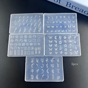 TEMU 꽃, 대나무, 나비, 창문 그릴 디자인의 네일 실리콘 몰드 5개 세트. 3D 네일 아트 및 레진 공예에 적합.