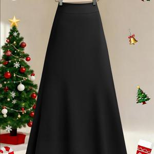 TEMU 여성용 하이웨이스트 A라인 신축성 있는 허리 플레어 스커트, 엉덩이 커버 및 다리 길이 연장 효과, 2025년 블로거들에게 인기, 출퇴근 및 데이트용으로 활용도 높고 흐르는 듯한 핏