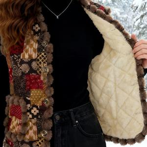 TEMU 가을/겨울 여성용 빈티지 패치워크 플러시 트림 조끼, 메탈룩 단추, 클래식 패션, 다용도 데일리 커뮤트 스타일, 아티스틱 소프트 로맨틱 미학, 캐주얼 편안한 가벼운 따뜻한 플러시 안감 조끼 재킷