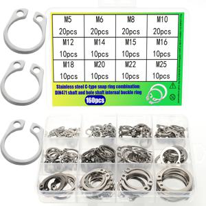 TEMU 160개 스테인리스 스틸 C자 클립 링 키트 | DIN471 샤프트 및 홀 내부 및 외부 클립 링, 서클립, 기계, 자동차, 프로젝트용 고정 링