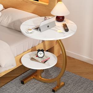 TEMU 1개 모던 2단 커피 테이블 - 라운드 탑, 공간절약형 소파 사이드 테이블, 소프트우드 & 메탈 프레임, 조립식 거실, 침실, 사무실용 - 유럽 스타일 이층 선반 테이블