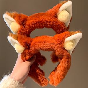TEMU 심플하고 스타일리시하며 귀여운 여성용 여우 귀 플러시 헤어밴드, 가을/겨울 세안용 헤어밴드, 여성용 헤어클립 헤어 액세서리