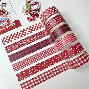 TEMU 6개입 한국 스타일 인스타 감성 빈티지 레드 격자무늬 프레쉬 저널 와셔 테이프와 폴카 도트 와셔 페이퍼 테이프
