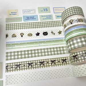 TEMU 6가지 스타일의 INS 마치 녹색 체크무늬 창의적인 와시 테이프 (격자 패턴)