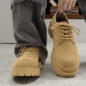 TEMU 남성용 신발 신발, 패션 솔리드 컬러 레이스업 부츠, 편안하고 미끄럼 방지, 내구성 강한 남성용 아웃도어 활동용 부츠