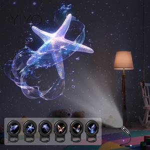 TEMU 드리미 패턴 야외 프로젝션 조명, USB 전원 휴대용 미니 LED 무드등 - 다양한 각도의 선명한 패턴. 벽, 천장, 바닥 및 기타 평평한 표면에 적합. 다양한 꿈결 같은 해양 생물과 나비 디자인. 이상적인 소형 선물