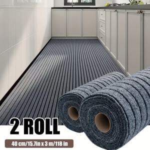 TEMU 2롤, (6mm 두께 버전) 118.1인치 X 15.7인치, 고급스러운 두꺼운 카펫, 격자 , 떼어내어 붙이는 방식, 탈착 가능, 재단 가능, 내마모성, 미끄럼 방지 매트, 복도, 발코니, 수영장, 요트 바닥 개조에 적합