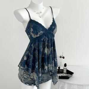 TEMU 여성용 섹시한 오픈백 레이스 패치워크 캐미솔, 스타일리시하고 활용도 높은 ZLLZ