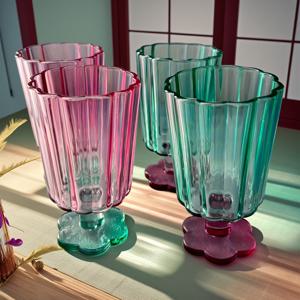 TEMU 4개 세트 우아한 꽃 모양 유리컵 - 우유, 주스, 차, 물, 맥주, 칵테일, 아이스크림에 적합 - 재사용 가능, 홈, 바, 주방용품 - 생일 또는 신부 들러리 선물로 이상적