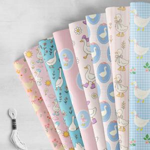 TEMU 8개/세트 생생한 오리 프린트 폴리에스터 퀼팅 원단 사각형 - 7.87X7.87인치/20X20cm, 체크 & 플로럴 패턴의 오리 디자인, 재봉, 공예 및 인형 제작에 적합, 내구성 좋은 퀼팅 원단, 오리 장식