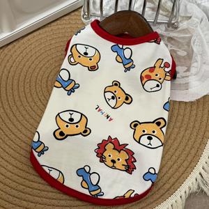 TEMU 1개 귀여운 가벼운 카툰 동물 패턴 반려동물 조끼 - 강아지와 고양이용, 통기성 폴리에스터 소재, 사계절 캐주얼 조끼, 두 가지 색상 제공