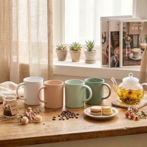 TEMU 머그컵 커피잔 소주잔 겸용 4P 컬러세트 | 4가지 색상 | 260ml 실용 용량 | 넓은 컵입구 | 미니멀 감성 디자인 | 미끄럼방지 바닥 | 손잡이 방열(손 안 뜨거움)