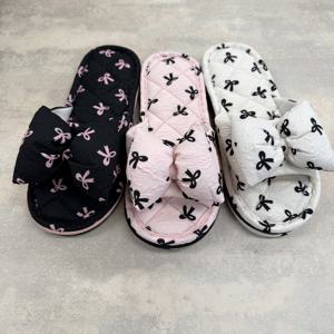 TEMU [] 발레코어 리본 3중쿠션 층간소음방지 여성 슬리퍼 코튼 면 실내화 쿠션 실내 슬리퍼