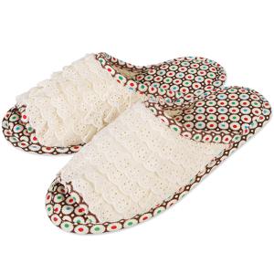 TEMU 브라운 레이스 면실내화 더블패드 이중쿠션 거실화 슬리퍼 실내화 덧신 퀼트 패브릭 거실슬리퍼 층간소음