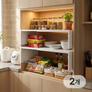 TEMU 길이조절 선반 2단 선반 2개 세트, 주방 싱크대 정리 선반 확장형 수납대, 신발장 정리·서재 다용도 활용, 튼튼한 철제 구조