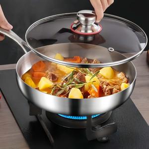 TEMU 316스테인리스 프라이팬 후라이펜 뚜껑포함 불조절쉬운 논스틱 다용도 조리팬 고기 해산물 계란 요리가능 가정용 식당용 캠핑필수 가스 인덕션 사용가능