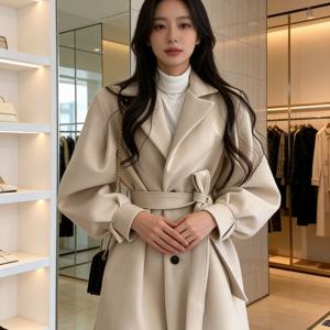 TEMU 여성 춘추 계절 신상 벨트 디자인 카라넥 트렌치 하프 코트 자켓 고급 클래식 슬림핏 슬림소녀 SLIM GIRL