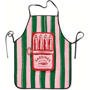 TEMU 1개입 사르디네 캔 프린트 앞치마, 튼튼하고 세척이 용이한 폴리에스터 소재, 조절 가능한 허리 밴드, 주방 요리, 정원 가꾸기, 과일 따기에 적합, 크리스마스 및 할로윈에 구매 가능