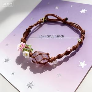 TEMU 1개 수제 스타일 천연 자수정 플로럴 펜던트 조절 가능한 로프 주얼리, 여성용으로 적합하며 발렌타인데이, 생일, 크리스마스, , 해변 파티, 여행, 축제 의상으로 이상적인 선물