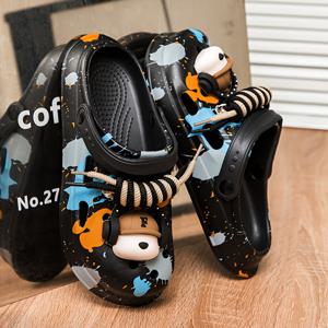 TEMU 남성용 여름 패션 DIY 신발 꽃 트렌디 아웃도어 비치 샌들, 개성 있는 하프슬립 듀얼용 슬리퍼