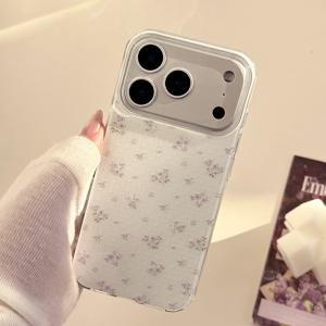 TEMU 휴대폰 케이스 - 아이폰 16용 스타일리시한 보라색 플로럴 폰 케이스, 14, 13, 12, 11, XR, XS Max, 7 Plus 모델과 호환, 충격 방지 설계