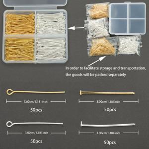 TEMU 200개/박스 DIY 주얼리 제작용 헤드 핀, 아이 핀 100개 및 플랫 백 핀 100개 포함, 주얼리 액세서리 직조, 지갑 액세서리 제작, 아이 핀, T바 비드 핀, 절단 및 굽힘이 가능한 점프 링, 팔찌, 목걸이, 헤어클립용 주얼리 커넥터, 펜던트 액세서리, 가방 커넥터 핀, 구슬 귀걸이 제작 재료에 적합