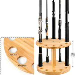 TEMU 헤비듀티 솔리드 우드 낚싯대 디스플레이 랙 - 원형 바닥 스탠딩 선반, 홈 & 상업용, 낚시 도구, 낚싯대, 릴, 낚시줄 전시 및 보관에 적합, 낚시 도구 가게, 동굴용