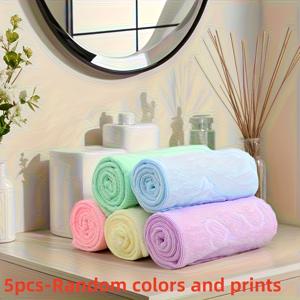 TEMU 만화 꽃무늬 엠보싱 타월 5개 세트, 부드럽고 흡수성이 뛰어나며 빠르게 마는 핸드 타월, 남녀 공용 선물용 타월, 욕실과 가정용 필수품, 거실 및 침실용 이중 겸용, 우주 테마 소재, 야외 또는 RV 용도의 고품질 가정용 타월