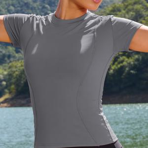 TEMU 1개 여성용 슬림핏 반팔 요가 & 아웃도어 스포츠 탑 - 비침 방지 라운드넥 워크아웃 셔츠, 단색 타이트핏 블라우스, 헬스, 러닝, 봄-여름-가을 액티브웨어 (손세탁 가능)