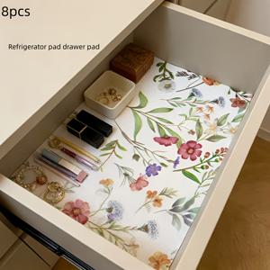 TEMU 4개/8개 두꺼운 꽃과 나비 패턴 냉장고 패드, EVA 소재, 미끄럼 방지 냉장고 패드 - 냉장고 안감, 미끄럼 방지 칸막이 및 서랍 패드, 냉동실, 주방용 - 세탁 가능, 간편한 세척, 스크래치 방지 패드