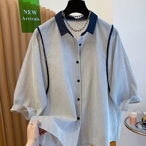 TEMU 여성용 루즈 레귤러 숄더 반팔 셔츠, 고급 미드 슬리브 여름 상의