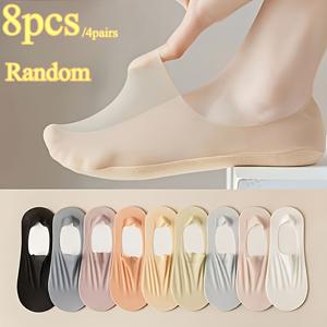 TEMU 여성용 초박형 인비저블 노쇼우츠삭스 8개입 4켤레 - 실리콘 미끄럼 방지 그립, 아이스 섬유 원단, 통기성 메쉬 디자인, 봄 여름용 밝은 색상, 미끄럼 방지 신발용 | 은닉형 신발용 | 통기성 좋고 편안함