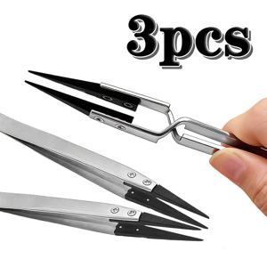 TEMU 3개 세트 - 리버스 그립 정밀 스테인리스 스틸 핀셋, 정밀 정전기 방지 카본 파이버 핀셋 - 스테인리스 스틸 정밀 플라이어, 공예, 보석, 전자 제품, 실험실 작업에 적합, 전원 불필요, 공예 도구