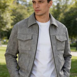 TEMU 봄 신상 미국 빈티지 바이커 자켓 남성용, 패셔너블 캐주얼 자켓 포켓 포함, 편안한 지퍼 아우터웨어