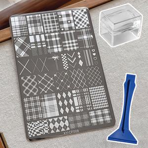 TEMU 체크무늬, , 하트 패턴 홈 살롱 네일 스탬핑용으로 디자인된 네일 아트 스탬핑 플레이트 3개 세트와 스크레이퍼 도구 포함 스탬프, 사용자 친화적인 투명 스탬프 네일 추가, 미용 애호가를 위한 부드러운 스탬핑 도구