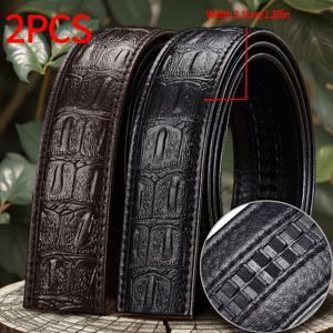 TEMU 남성용 엠보싱 벨트 2개, 버클 없음, 자동 버클에 적합, 3.5Cm/1.38In 폭 코뿔 도마뱀 패턴 래칫 벨트, 스타일리시하고 내구성 좋음, 데일리 출퇴근, 출장, 휴일 선물용 남성용 벨트, 교체 벨트