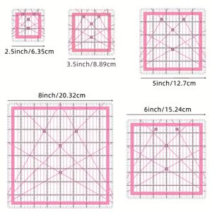 TEMU 퀼팅 템플릿이 포함된 아크릴 재봉 자 5개 세트 - 6.35Cm, 8.89Cm, 12.7Cm, 15.24Cm, 20.32Cm | 내구성이 뛰어난 플라스틱 공예 자, 퀼팅, 재봉, 뜨개질 및 자수에 적합 | 핑크 퀼팅 디자인