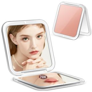 TEMU 70배율 스퀘어 포켓 미러, 양면 미니 접이식 휴대용 터치업 화장거울, 고화질 확대경