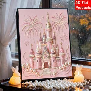 TEMU 2026년 신상 진주 페인팅 키트, 드림 캐슬 불꽃놀이 테마 (핑크 진주 포함), 프레임리스 공예, 침실 장식, 거실 벽걸이 예술, 방 장식 예술 공예 장식에 적합. 친구 및 가족을 위한 완벽한 선물