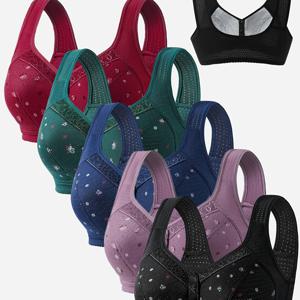 TEMU 5개 세트 앞면 버튼 통기성 좋은 쉬운 레이스 패치워크 여성 속옷, 와이어리스 스포츠 요가 브라 (언더와이어 없음)