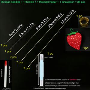 TEMU 초미세 비딩 바늘, 구부릴 수 있는 긴 손바느질 바늘, 주얼리 제작에 적합, 실꿰기 도구, 딸기 바늘 쿠션, 스트링 키트용 깔창 포함