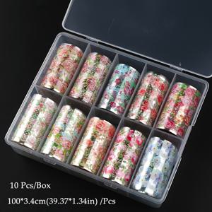 TEMU 10가지 스타일의 봄 장미 꽃 네일 포일 페이퍼 (레드, 핑크, 퍼플, 오렌지, 블루). 로맨틱한 발렌타인데이를 위한 초박형 포일 전사 인쇄, 네일 장식 및 젤 폴리쉬 매니큐어 추가