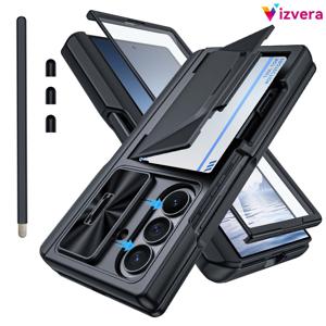 TEMU 삼성 갤럭시 Z 폴드 7 호환 폰 케이스 ( 1개 및 펜캡 3개 포함), 내장형 카드 슬롯, S펜 홀더, 카메라 보호 커버, 다기능 카드 슬롯 포함. Z 폴드 7 2025 호환