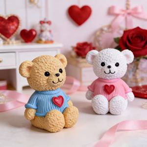 TEMU 1개 발렌타인데이 레진 곰 커플 장식품 - 수제 로맨틱 홈 데코, 귀여운 디자인, 전원 불필요, 기념일, 결혼식 및 발렌타인데이를 위한 완벽한 선물