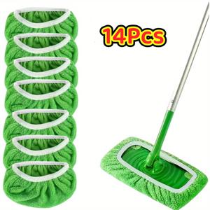 TEMU 물걸레 패드 세트 (14개입). 고품질, 재사용 가능, 세척 가능, 오래 지속, 효과적인 물 흡수, 습식 및 건식 청소 모두 가능