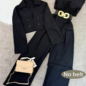 TEMU 벨트 없는 여성용 재킷 & 와이드 레그 점프수트 세트. 루즈하고 스타일리시한 디자인으로 우아한 여성에게 완벽합니다. 모델: NS702